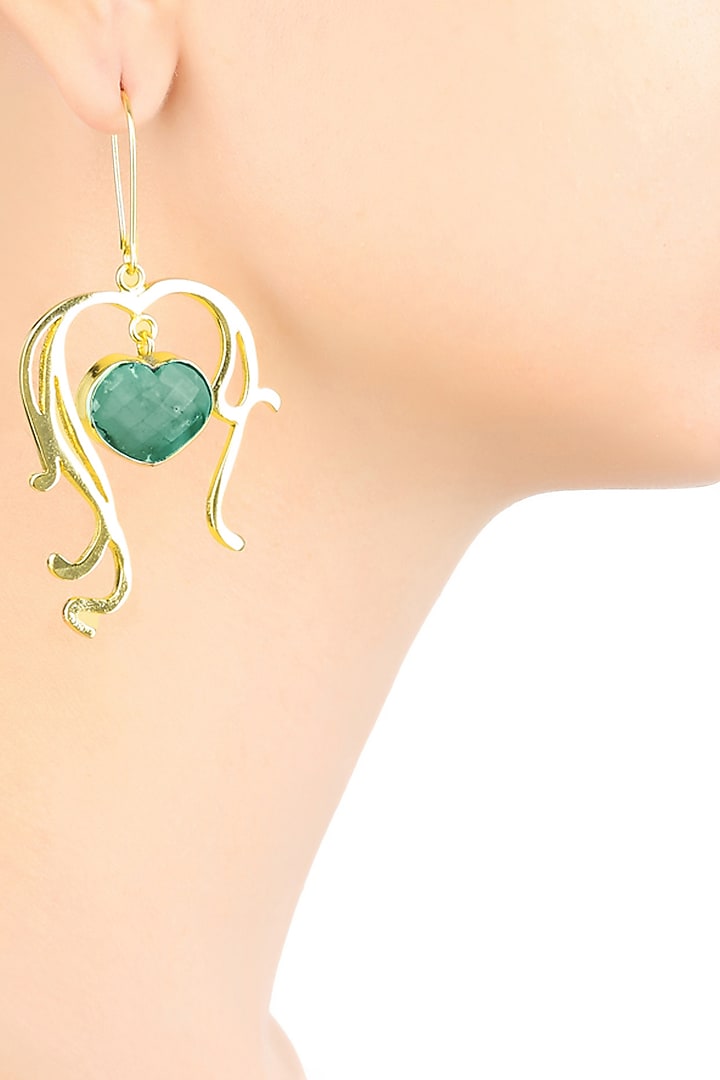 Gold Plated Heart Cut Stone Turquoise Statement Sweetheart Earrings by Varnika Arora