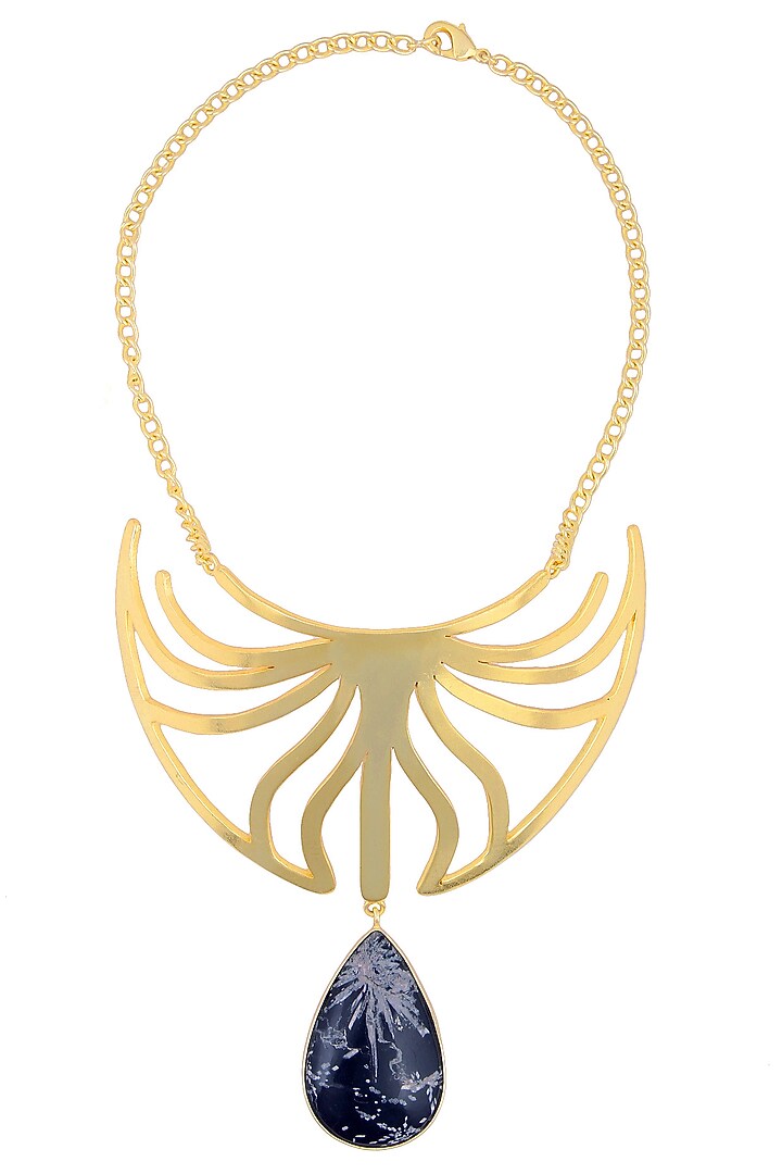 Varnika Arora presents Gold plated chrysanthymum stone statement choker necklace available only at Pernia's Pop Up Shop.