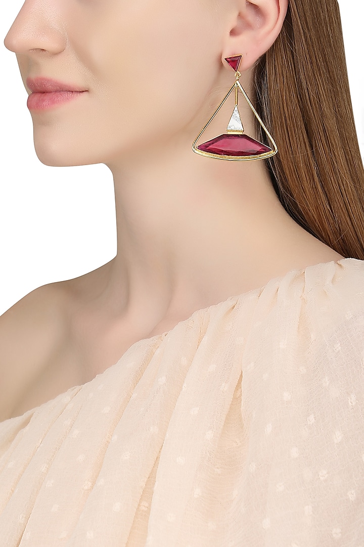 Gold Plated Pink Quartz and Howlite Stone Earrings by Varnika Arora
