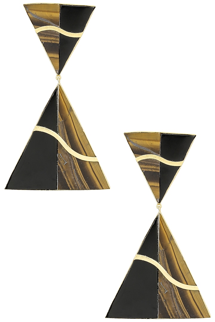 Gold plated black onyx and tigers eye stone earrings available only at Pernia's Pop Up Shop.