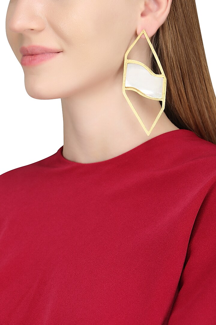 Gold Plated Mother Of Pearl Earrings by Varnika Arora