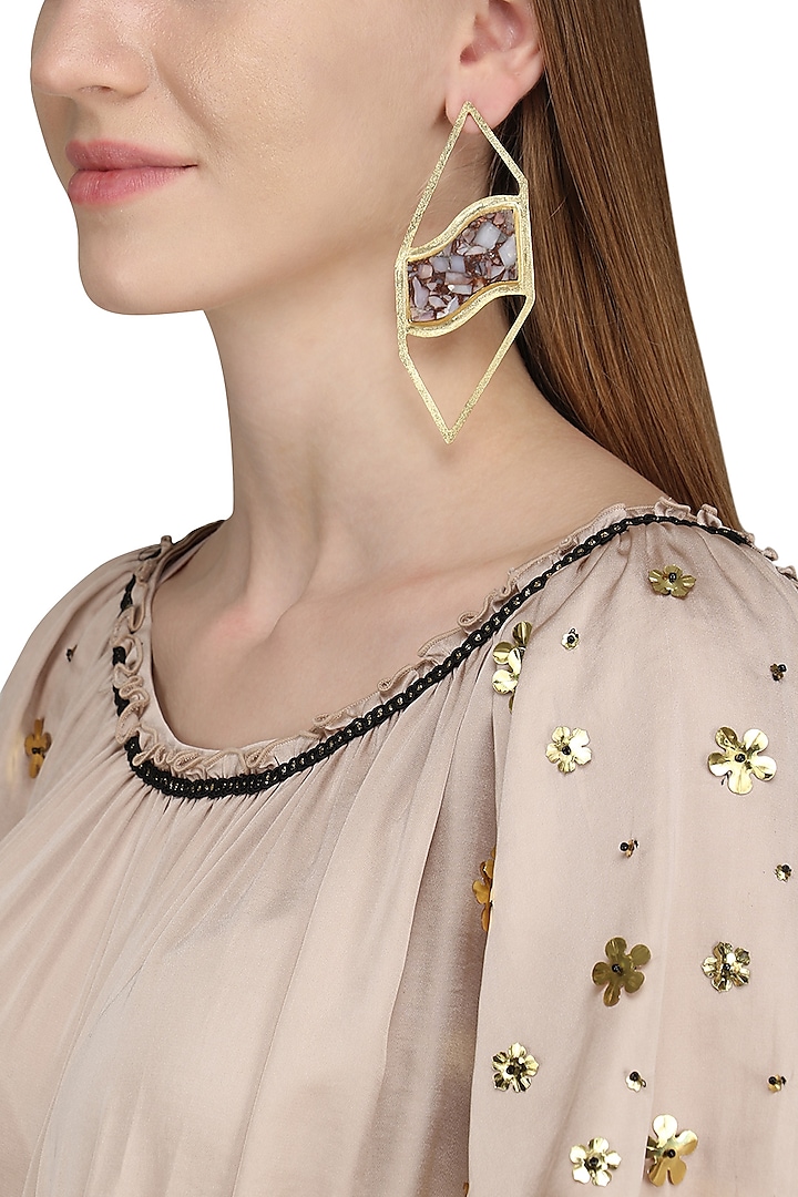Gold Plated Mohave Pink Opal Stone Earrings by Varnika Arora
