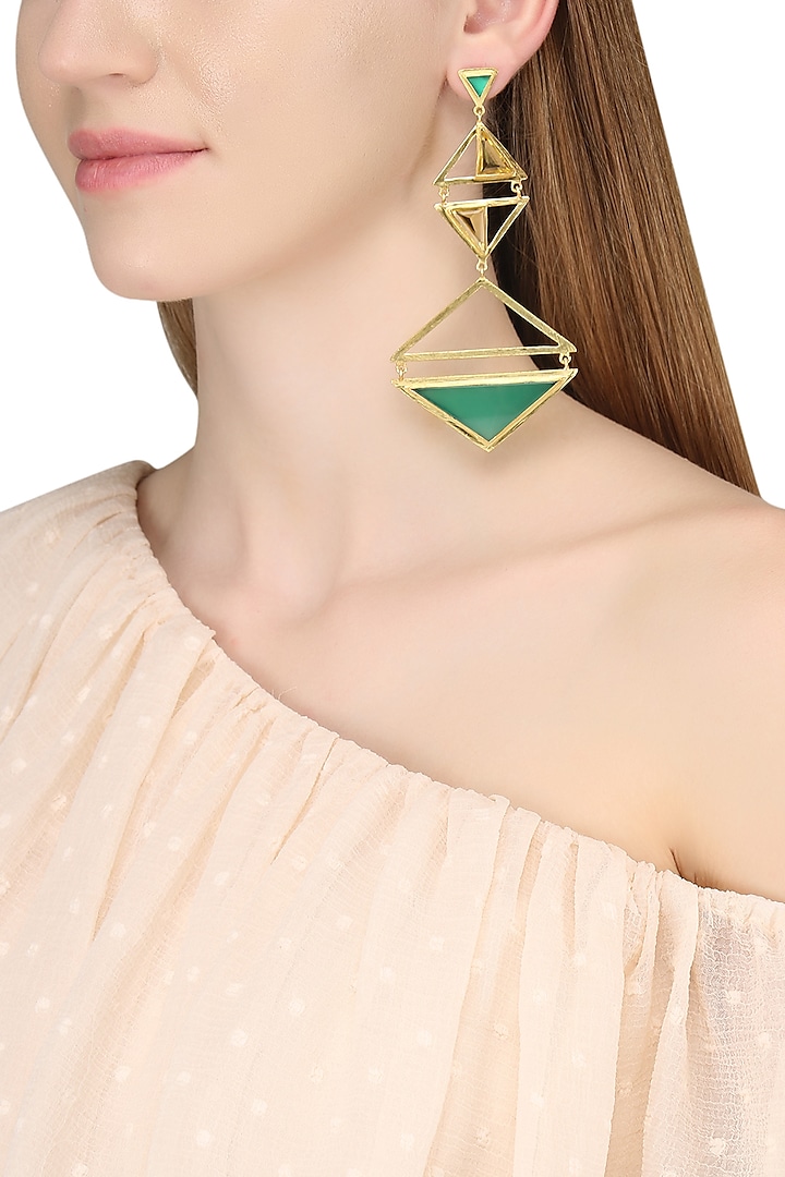Gold Plated Green Onyx and Citrine Amethyst Stone Earrings by Varnika Arora