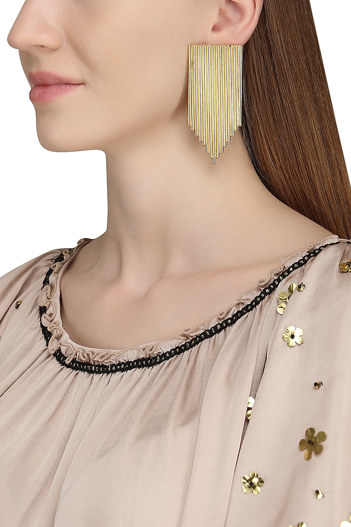 Gold Plated Textured Earrings by Varnika Arora
