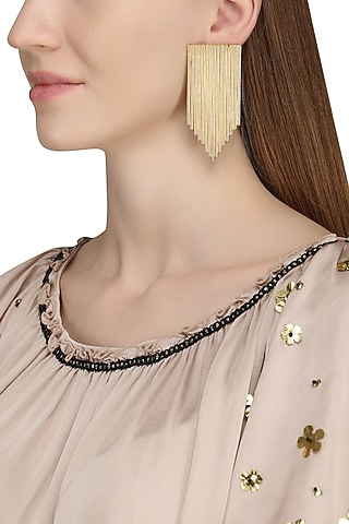 Gold Plated Textured Earrings by Varnika Arora