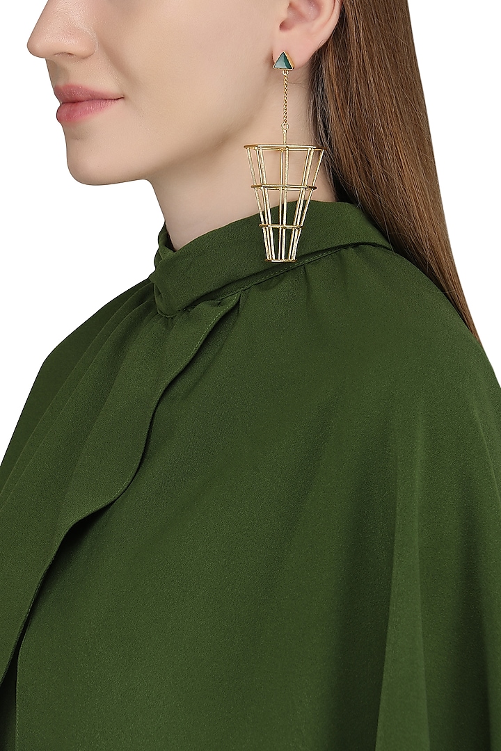 Gold Plated Green Onyx Dangler Earrings by Varnika Arora