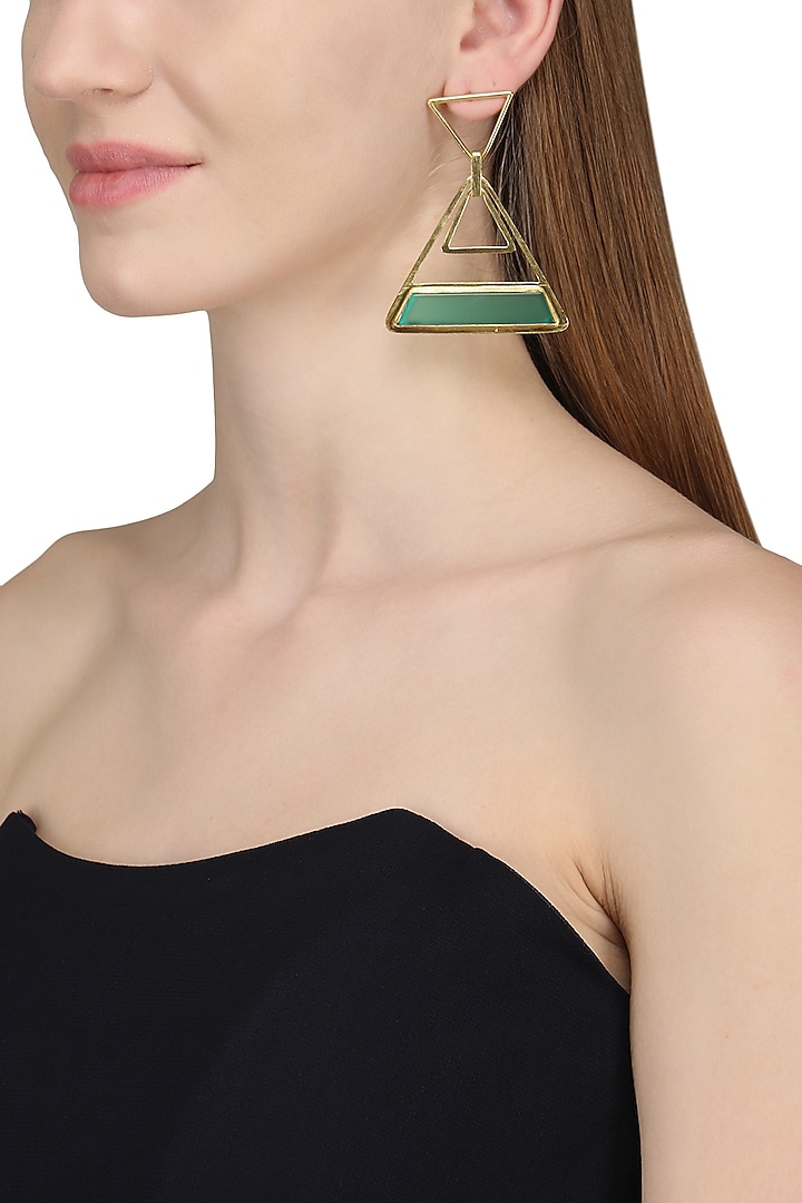 Gold Plated Green Onyx Stone Earrings by Varnika Arora