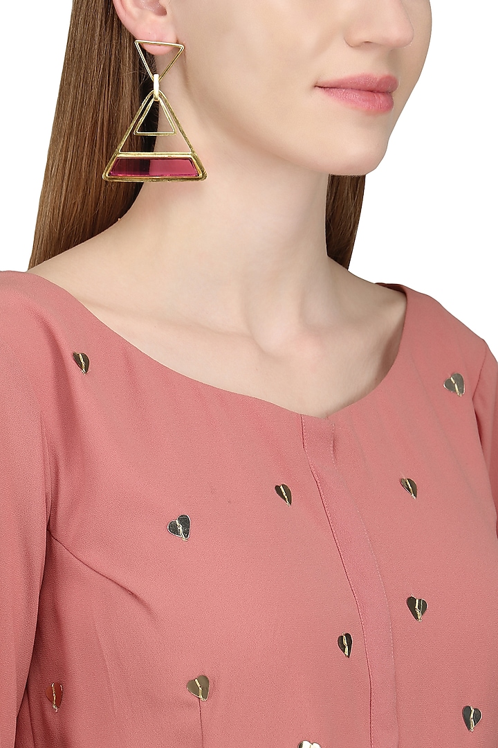 Gold Plated Pink Quartz Stone Earrings by Varnika Arora