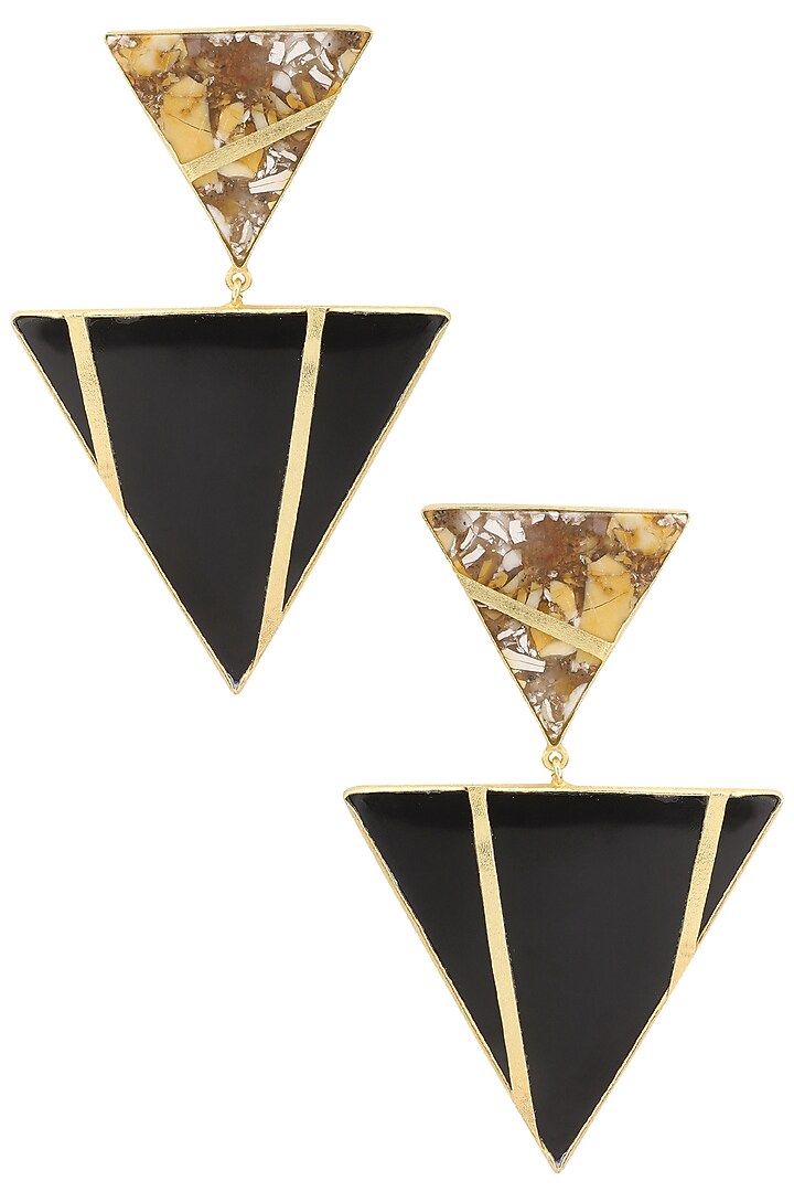 Gold plated black onyx and mookite stone earrings available only at Pernia's Pop Up Shop.