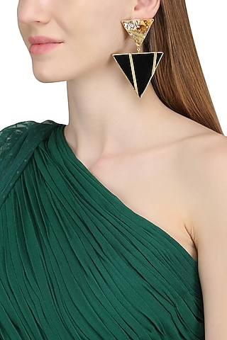 Gold Plated Black Onyx and Mookite Stone Earrings by Varnika Arora