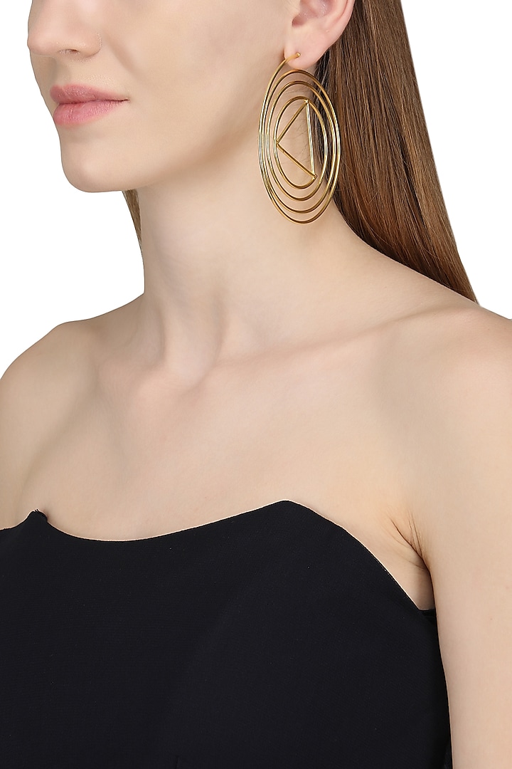 Gold Plated Abstract Swirl Hoop Earrings by Varnika Arora