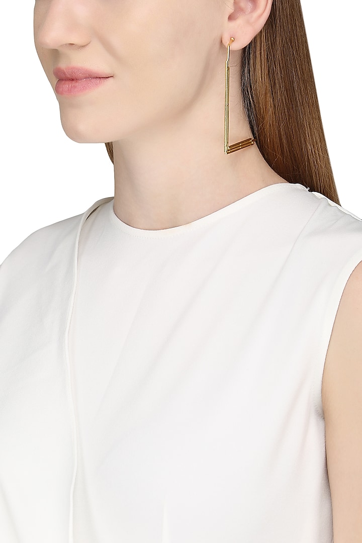 Gold Plated L Shaped Textured Earrings by Varnika Arora