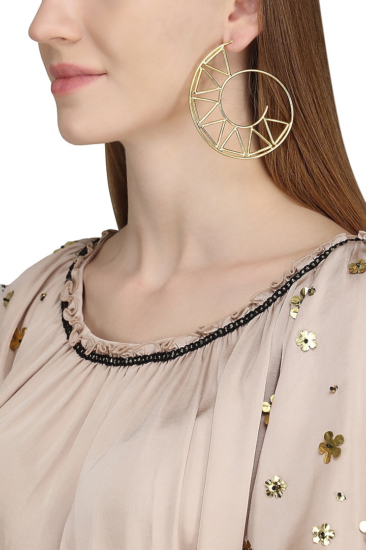 Gold Plated Triangle Hoop Earrings by Varnika Arora