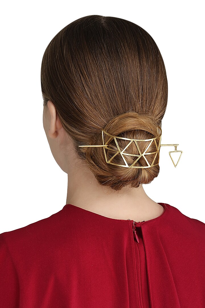 Gold Plated Geometrical Hair Pin by Varnika Arora