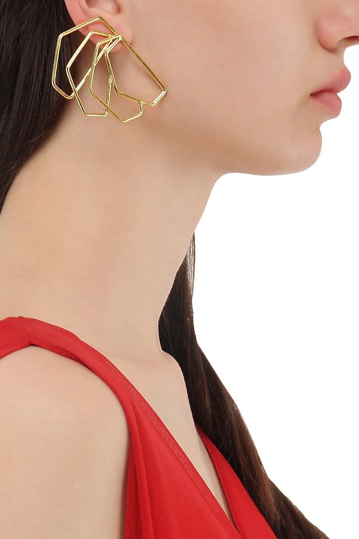 Gold Plated Geometric Roulade Earrings by Varnika Arora