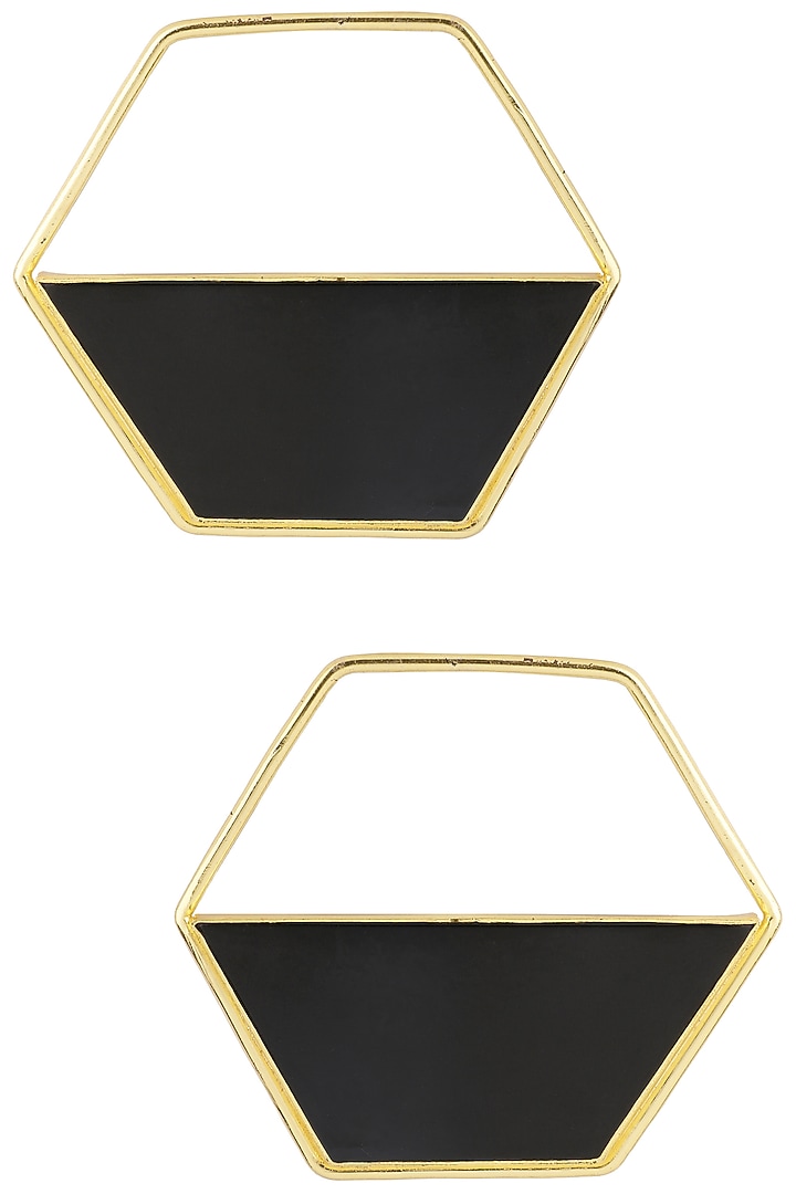 Gold plated black airfoil hoop earrings available only at Pernia's Pop Up Shop.