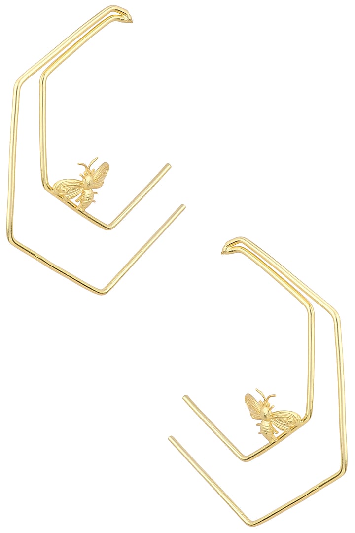 Gold plated double line Killer Bee Hoop Earrings available only at Pernia's Pop Up Shop.