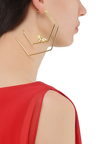 Gold Plated Double Line Killer Bee Hoop Earrings by Varnika Arora