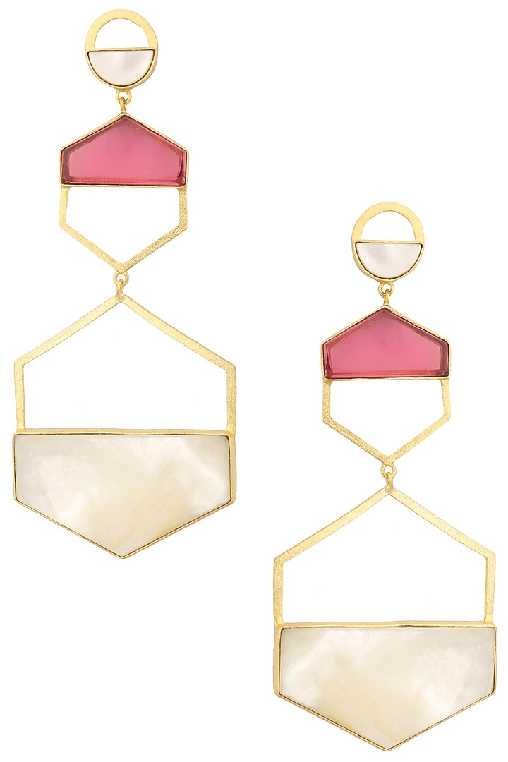 Rose Gold Plated Pink and White Mini Larva Earrings by Varnika Arora