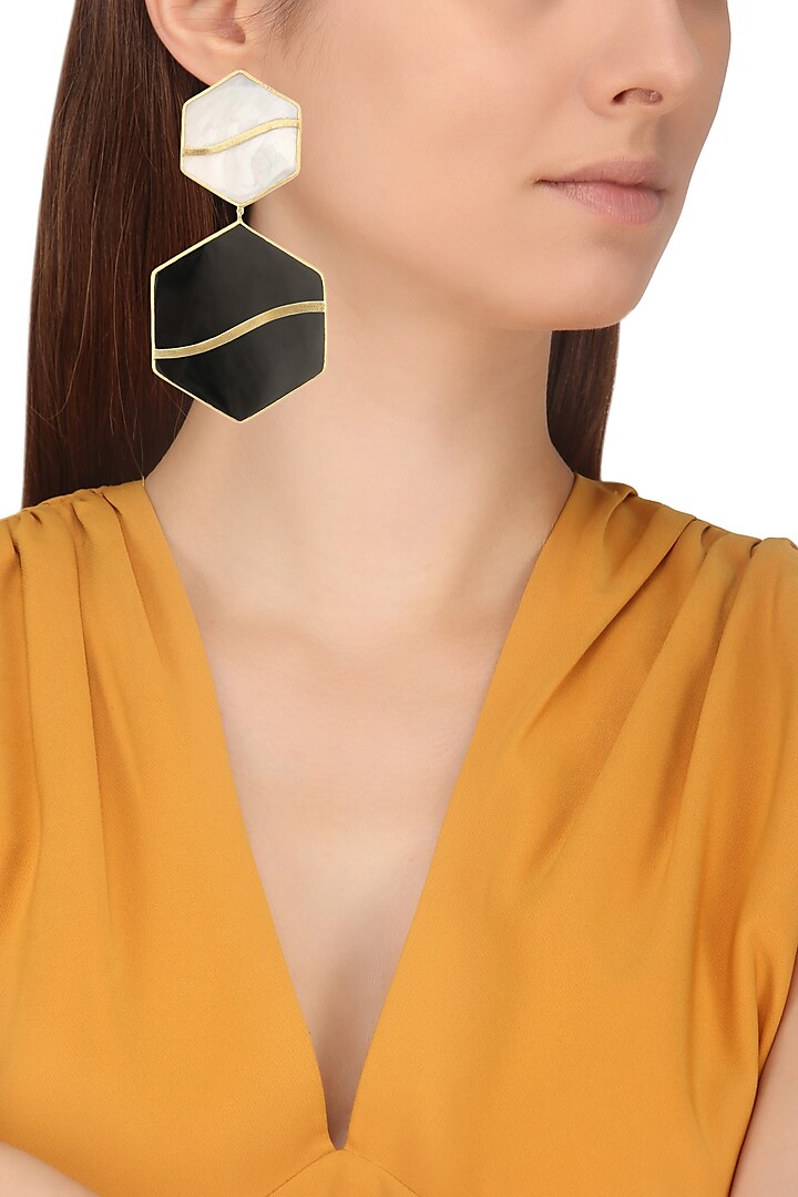 Gold Plated Black and White Mini Pupa Earrings by Varnika Arora
