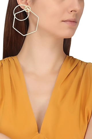 Gold Plated Geometric Nucleus Earrings by Varnika Arora
