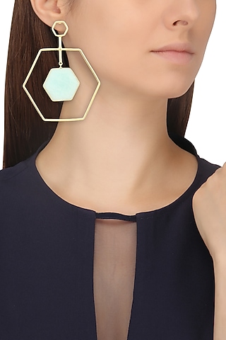 Gold Plated Amazonite Stone Honey Dune Earrings by Varnika Arora