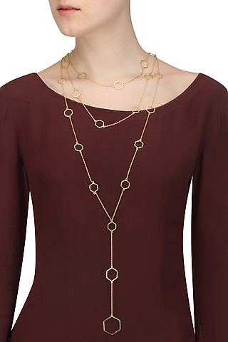 Gold Plated Hexagon Bee Pendant Necklace by Varnika Arora