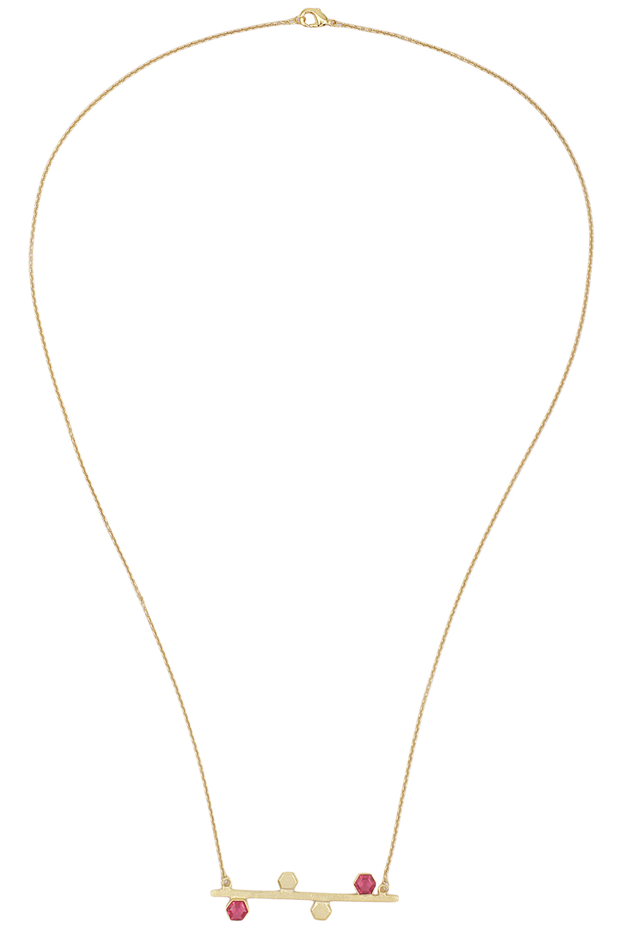 Gold Plated Hydro Pink Quartz Hexagon Pendant Neckpiece by Varnika Arora