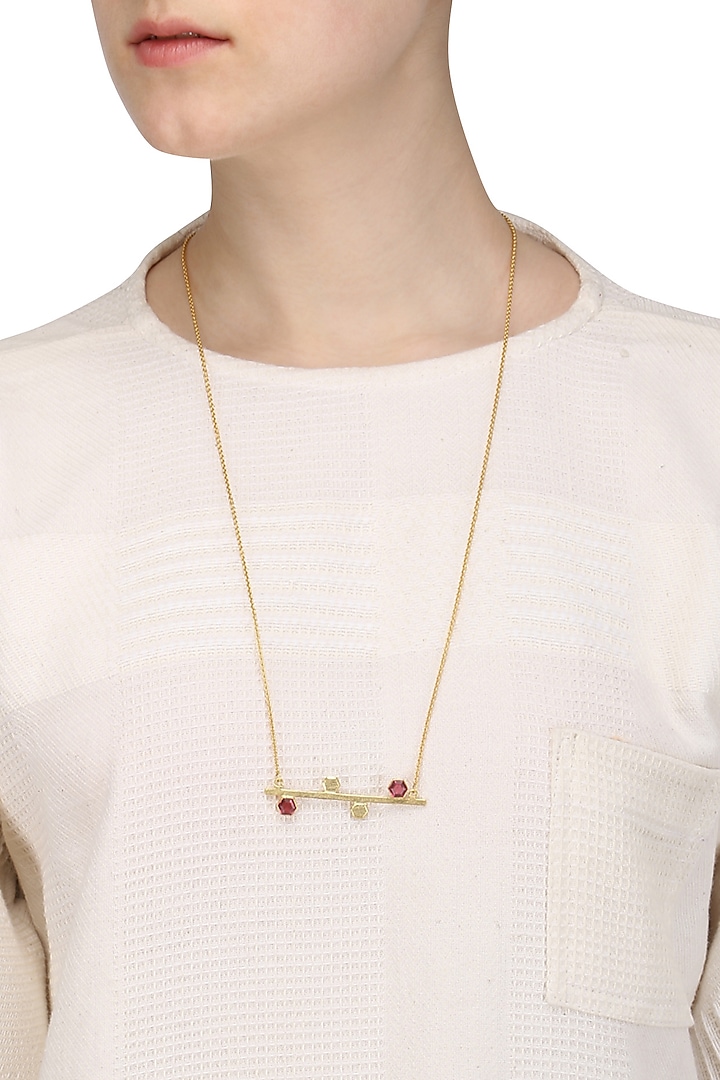 Gold Plated Hydro Pink Quartz Hexagon Pendant Neckpiece available only at Pernia's Pop Up Shop.