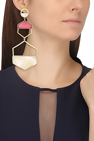 Gold Plated Pink Quartz Larva Earrings by Varnika Arora