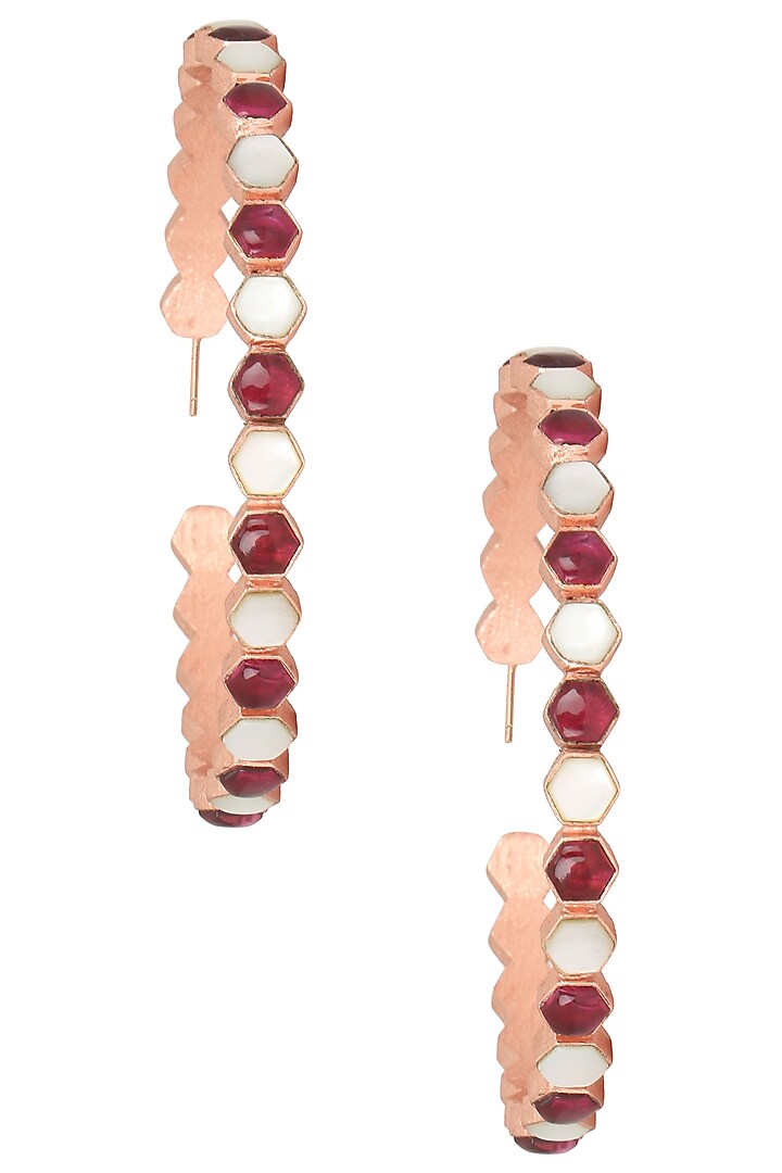 Rose Gold Plated Hydro Pink Quartz Insectopedia Hoops Earrings available only at Pernia's Pop Up Shop.