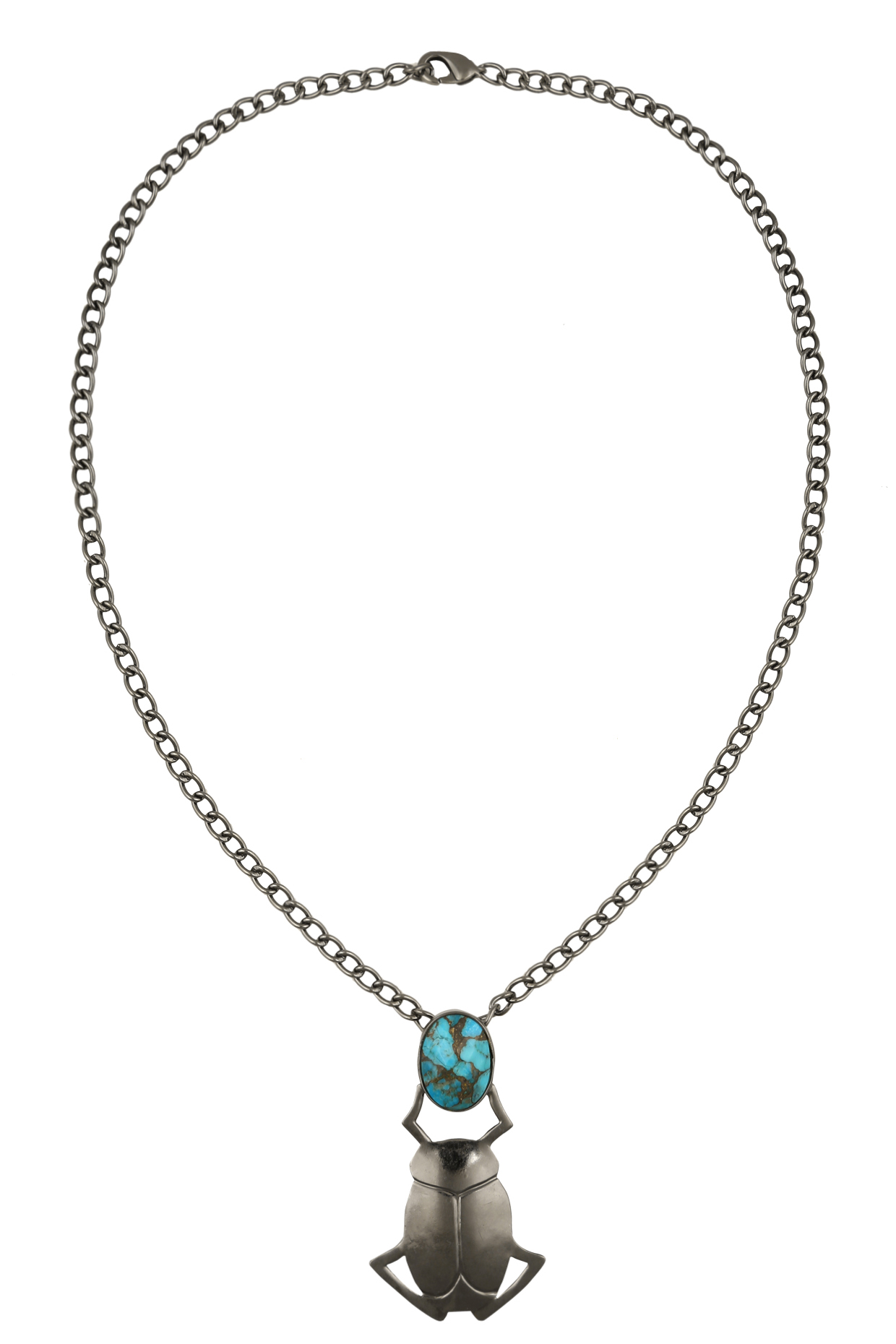Black Plated Blue Mohave Turquoise Insect Pendant Statement Necklace by Varnika Arora
