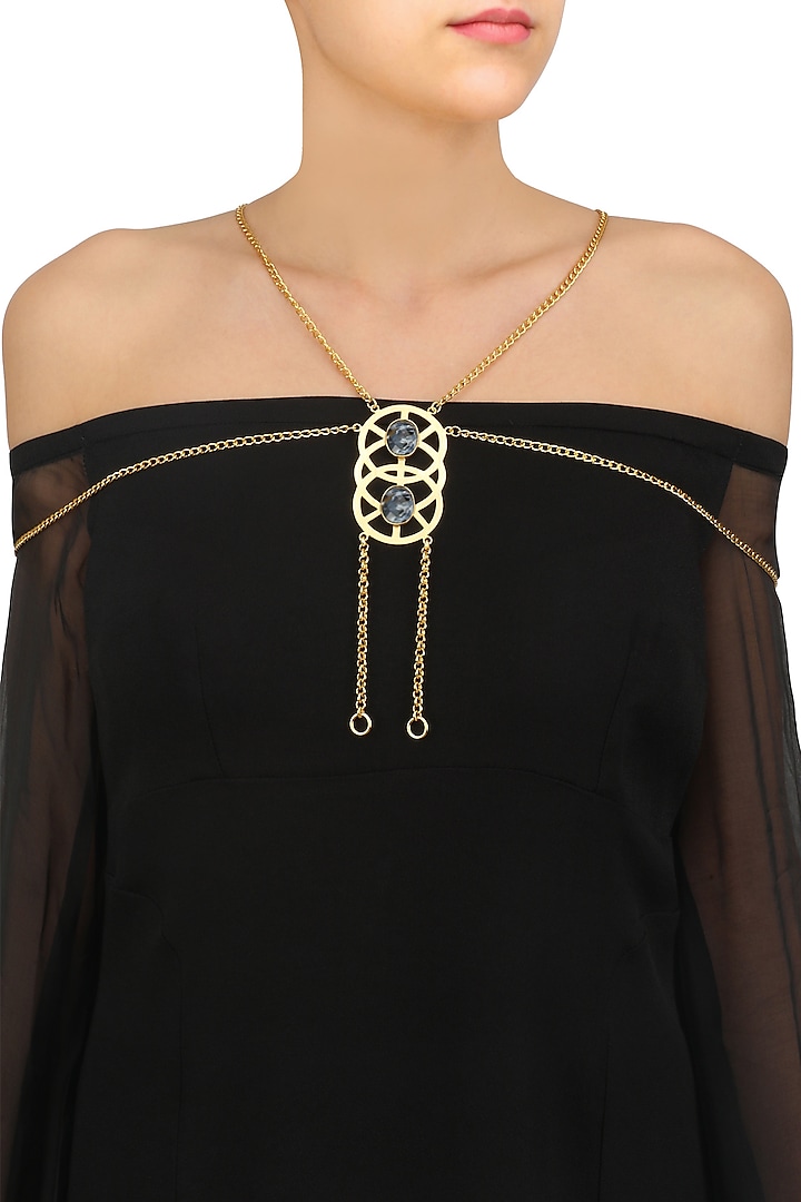 Gold Plated Petersite Semiprecious Stone Statement Off Shoulder Necklace by Varnika Arora