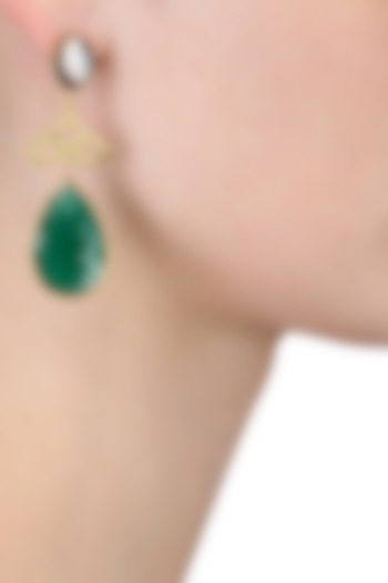 Gold Plated Empress's Black Mother Of Pearl and Green Onyx Drops Earrings by Varnika Arora