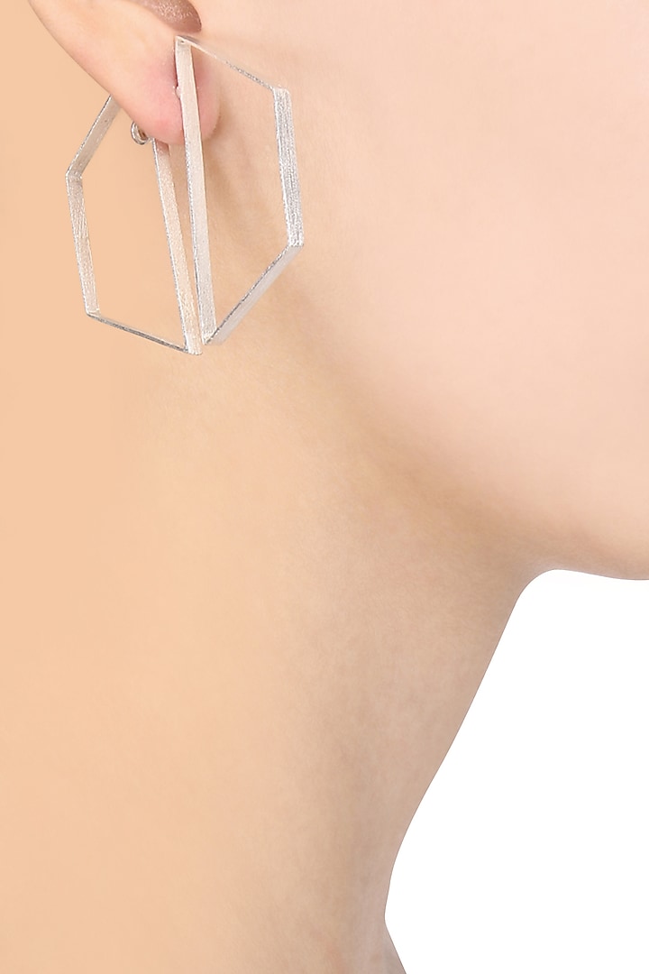 Silver Plated Hexagon Bee Earrings by Varnika Arora