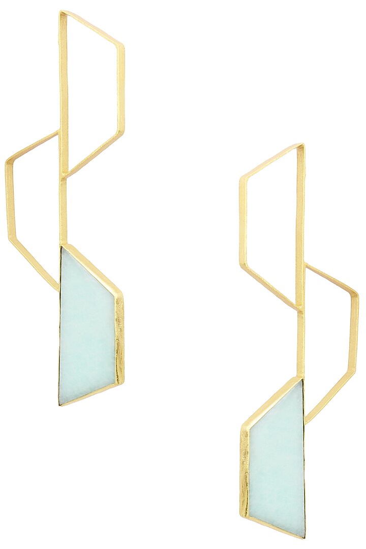 Gold finish amazonite trapezium bee earrings available only at Pernia's Pop Up Shop.