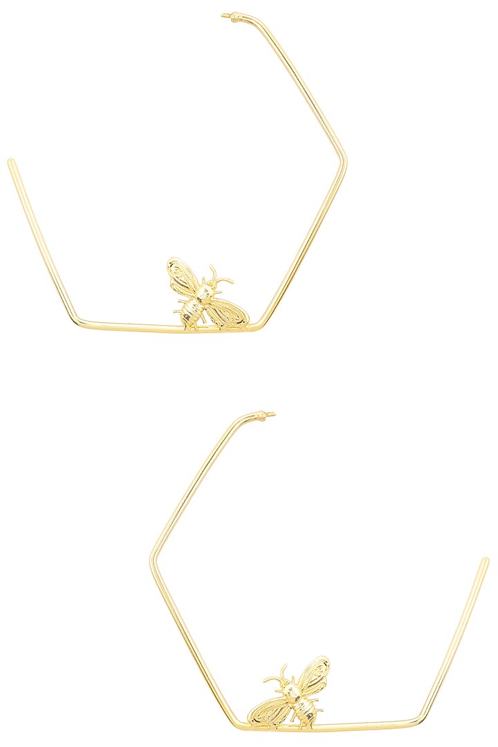 Gold finish killer bee hoops earrings available only at Pernia's Pop Up Shop.