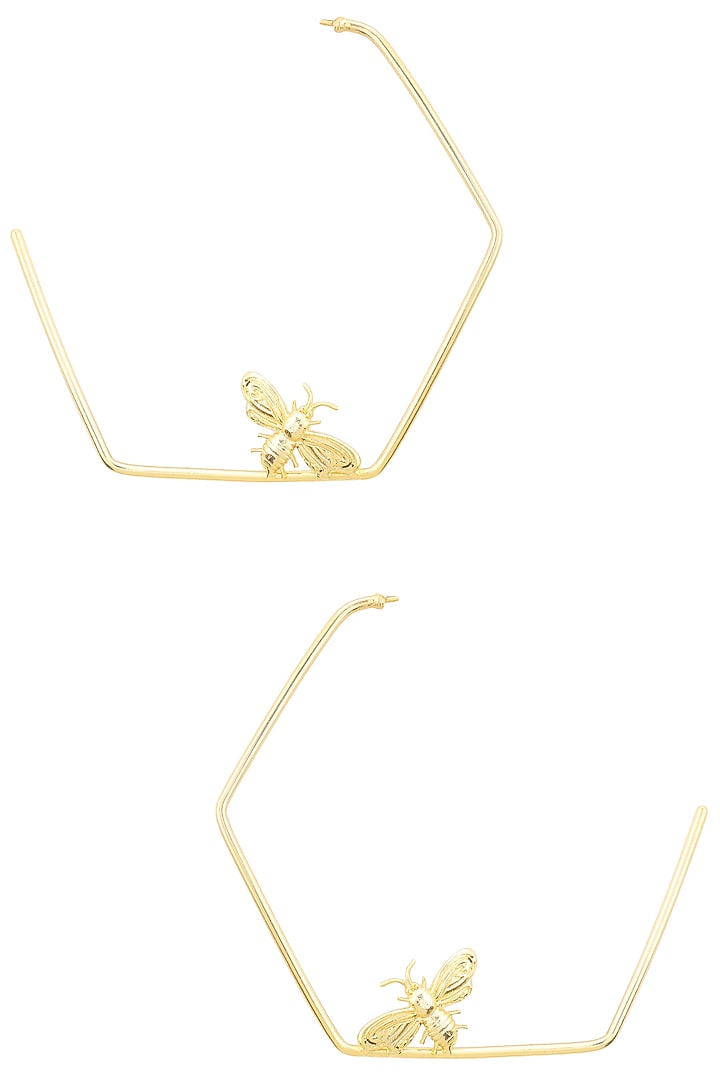 Gold finish killer bee hoops earrings available only at Pernia's Pop Up Shop.