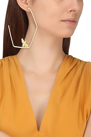 Gold Finish Killer Bee Hoops Earrings by Varnika Arora