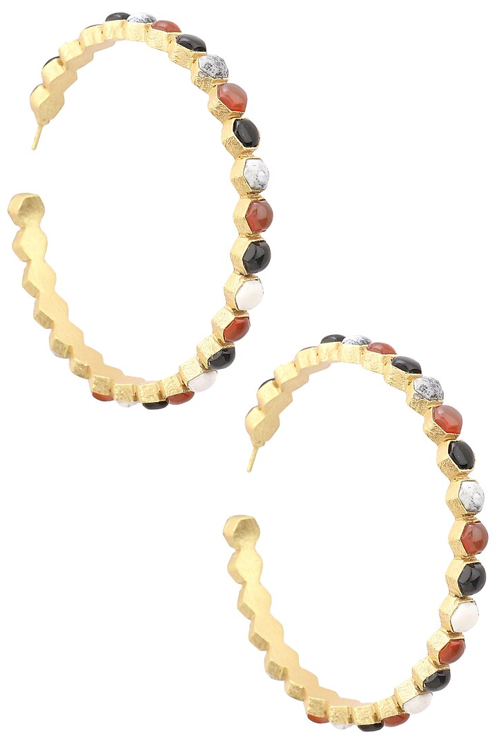 Gold finish insectopedia hoops earrings available only at Pernia's Pop Up Shop.