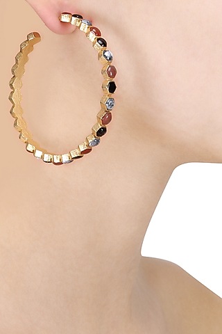 Gold Finish Insectopedia Hoops Earrings by Varnika Arora