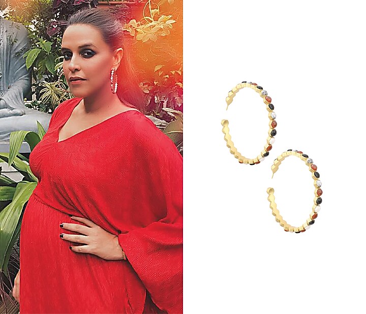 Gold finish insectopedia hoops earrings available only at Pernia's Pop Up Shop.