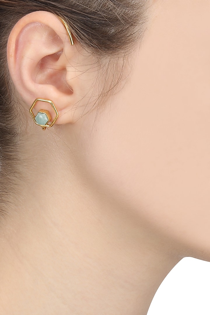 Gold Finish Amazonite Studded Ear Cuffs by Varnika Arora