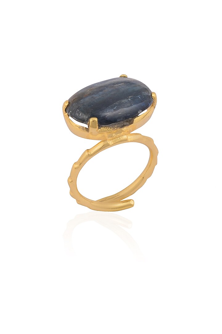 Varnika Arora presents Gold plated kyanite stone statement tilted ring available only at Pernia's Pop Up Shop.