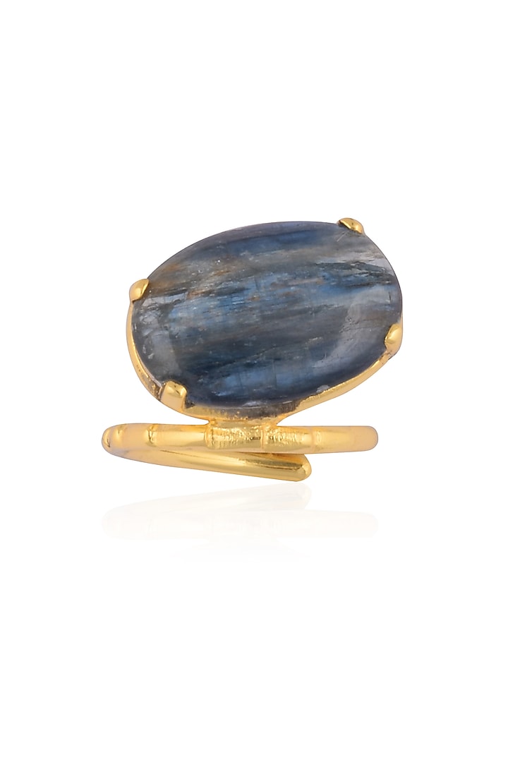 Varnika Arora presents Gold plated kyanite stone statement tilted ring available only at Pernia's Pop Up Shop.