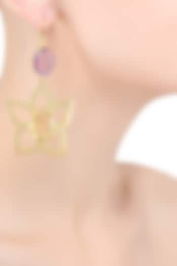 Gold Plated Purple and Green Amethyst Flower Earrings by Varnika Arora