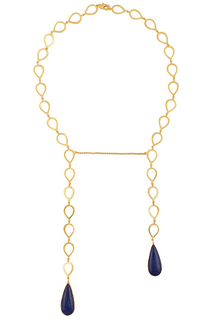 Varnika Arora presents Gold plated blue lapis lazuli stone open necklace available only at Pernia's Pop Up Shop.