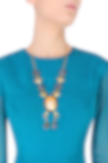 Gold Plated Petersite And Brecciate Mookite Pendant Drop Necklace by Varnika Arora