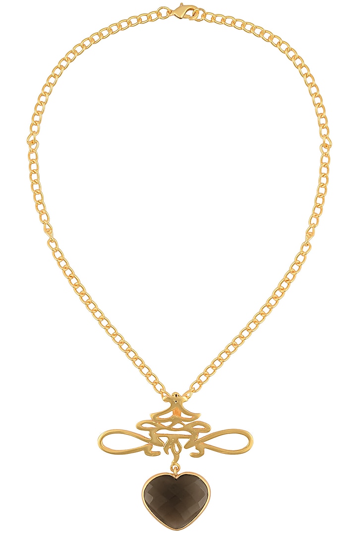 Varnika Arora presents Gold plated smokey quartz stone heart shaped necklace available only at Pernia's Pop Up Shop.