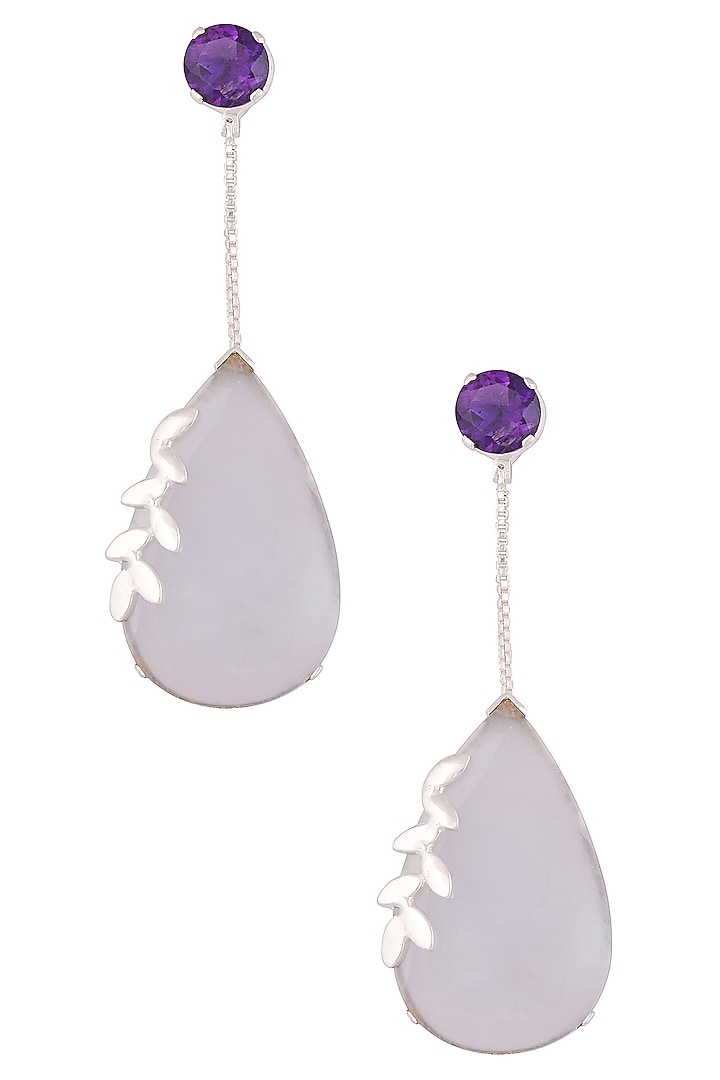Varnika Arora presents Gold plated silver finish amethyst and chalcedony stone drop earrings available only at Pernia's Pop Up Shop.
